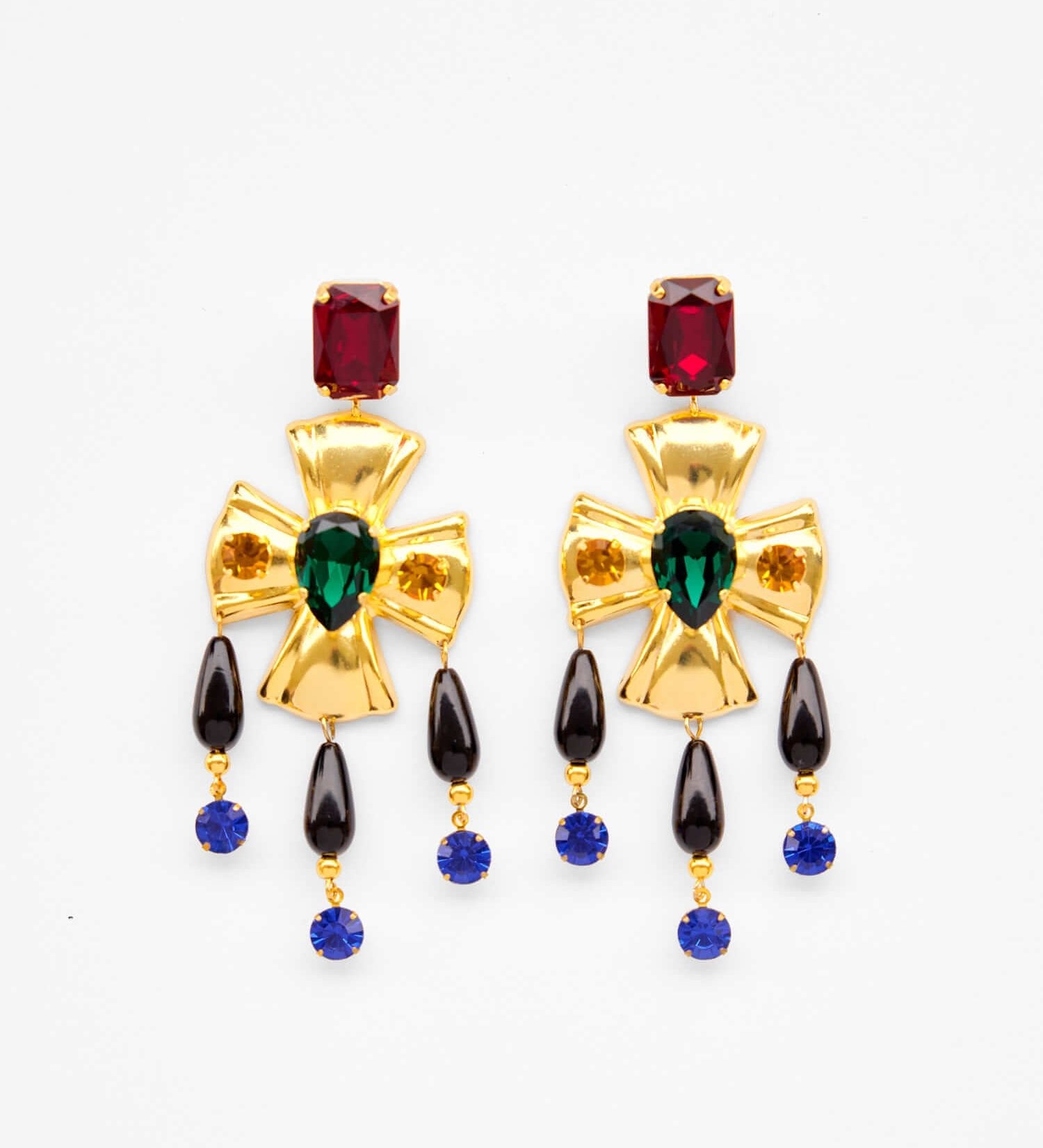 Handgemachter Schmuck Duesseldorf Yasemia jewellery Ohrringe Kreuz statement set gold mit steinen