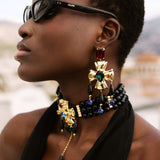 Handgemachter Schmuck Duesseldorf Yasemia jewellery Ohrringe Kreuz statement set gold mit steinen