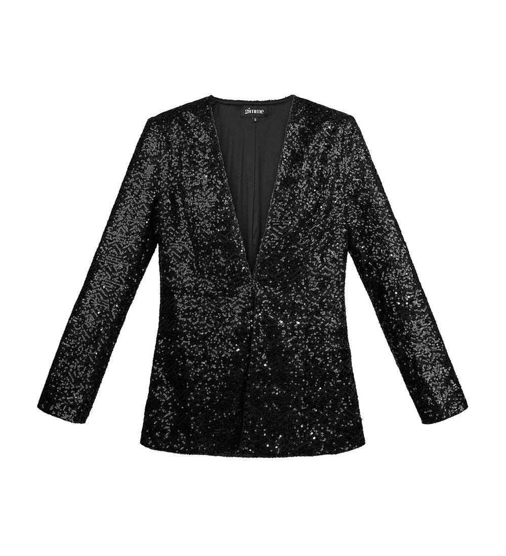 Yasemia eleganter schwarzer Glitzerblazer Damen – stilvoller Party- und Abendlook
