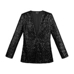 Yasemia eleganter schwarzer Glitzerblazer Damen – stilvoller Party- und Abendlook
