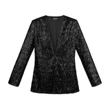 Yasemia eleganter schwarzer Glitzerblazer Damen – stilvoller Party- und Abendlook
