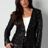 Yasemia eleganter schwarzer Glitzerblazer Damen – stilvoller Party- und Abendlook