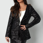 Yasemia eleganter schwarzer Glitzerblazer Damen – stilvoller Party- und Abendlook
