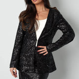 Yasemia eleganter schwarzer Glitzerblazer Damen – stilvoller Party- und Abendlook
