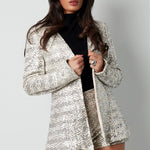 Yasemia Glitzerblazer Damen Silber eleganter Blazer für Abend und Party