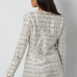 Yasemia Glitzerblazer Damen Silber eleganter Blazer für Abend und Party