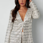 Yasemia Glitzerblazer Damen Silber eleganter Blazer für Abend und Party