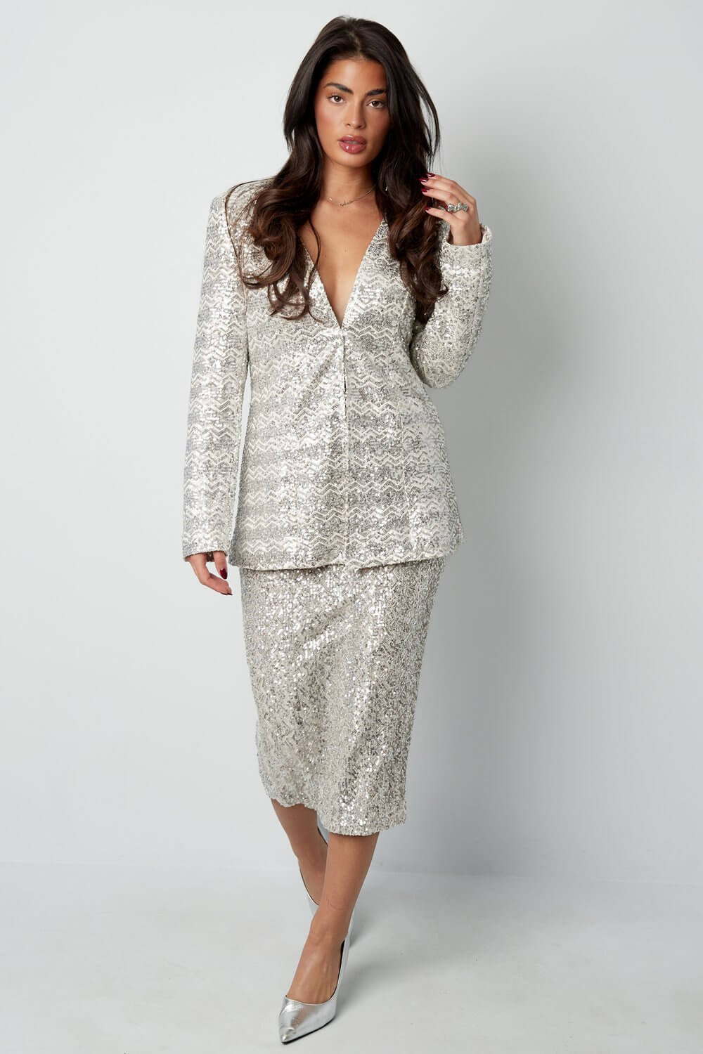 Paillettenblazer Damen Elegant Silber | Yasèmia Clothes Yasèmia