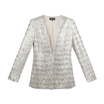 Yasemia Glitzerblazer Damen Silber eleganter Blazer für Abend und Party