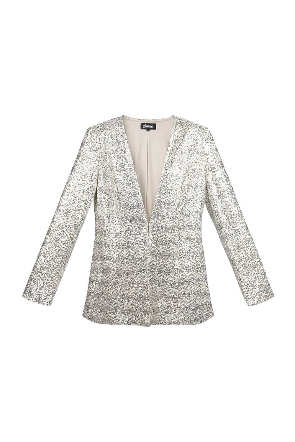 Yasemia Glitzerblazer Damen Silber eleganter Blazer für Abend und Party