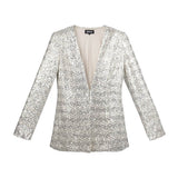 Yasemia Glitzerblazer Damen Silber eleganter Blazer für Abend und Party