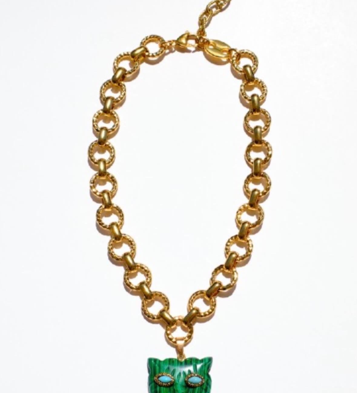 Selva Halskette (Malachite) | Goldene Edelstahlkette mit Türkis Panther-Anhänger – Yasèmia Necklace Yasèmia