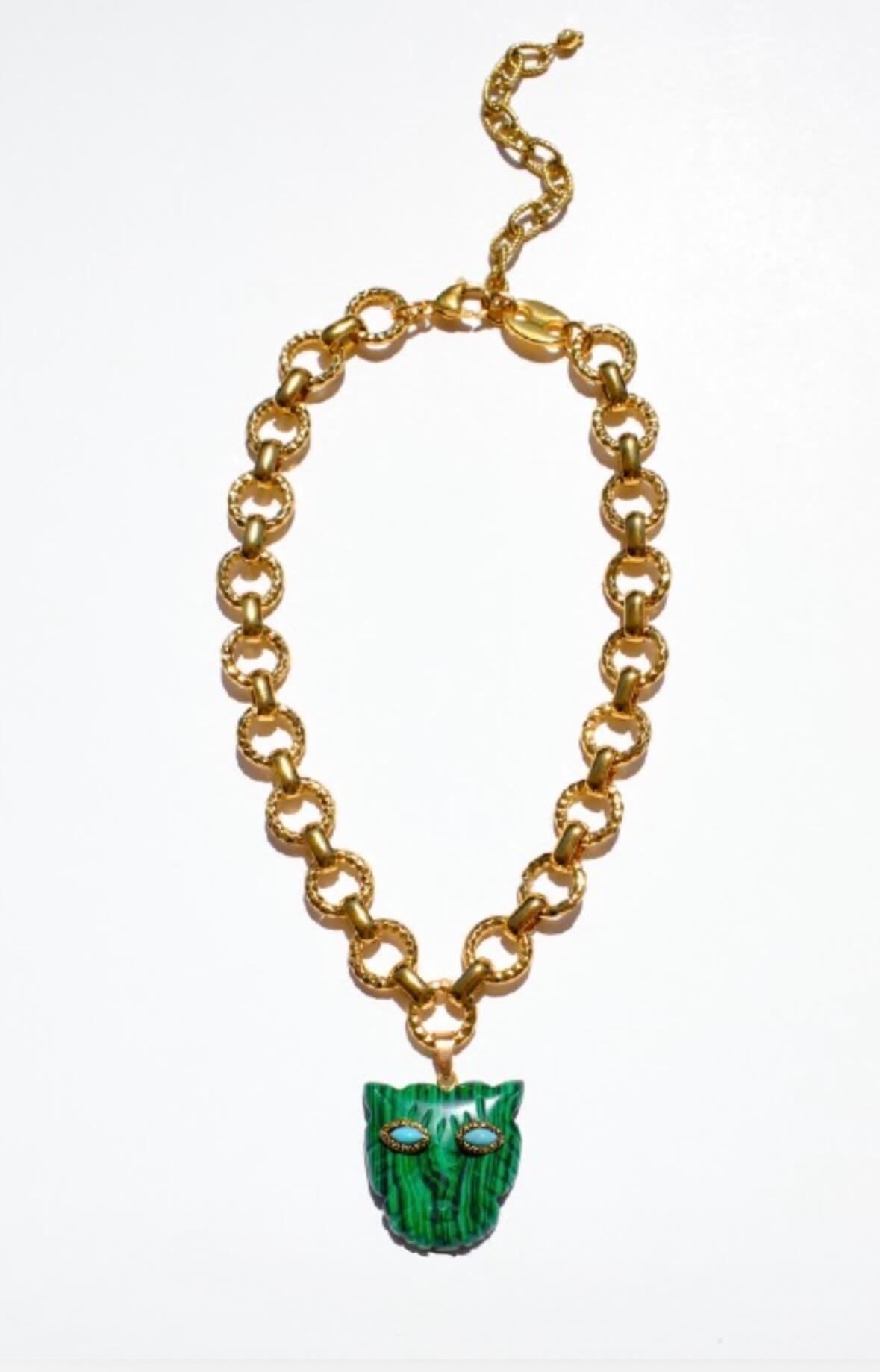Selva Halskette (Malachite) | Goldene Edelstahlkette mit Türkis Panther-Anhänger – Yasèmia Necklace Yasèmia