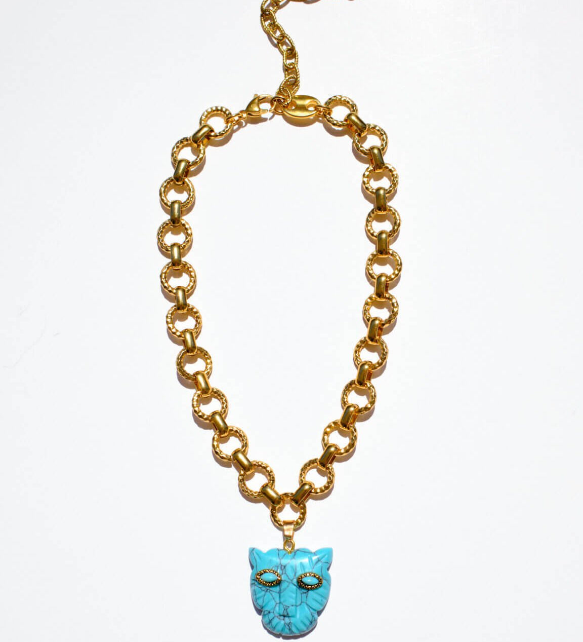 Selva Halskette (Türkis) | Goldene Edelstahlkette mit Türkis Panther-Anhänger – Yasèmia Necklace Yasèmia