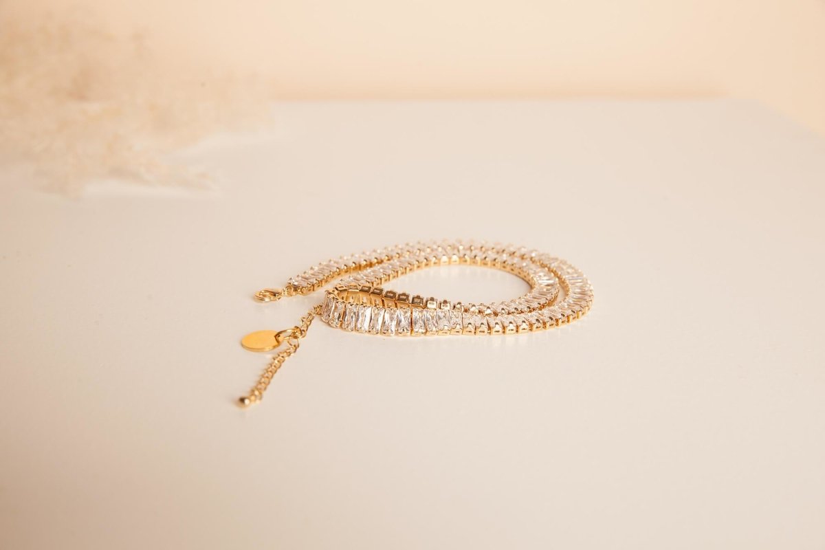 Isabela Kristallkette - 24K vergoldeter Edelstahl mit 7mm transparenten Steinen l Yasèmia Jewellery Yasèmia