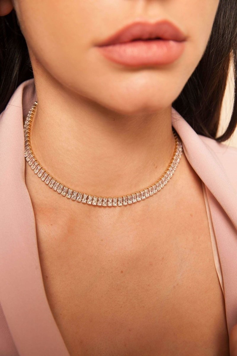 Isabela Kristallkette - 24K vergoldeter Edelstahl mit 7mm transparenten Steinen l Yasèmia Jewellery Yasèmia