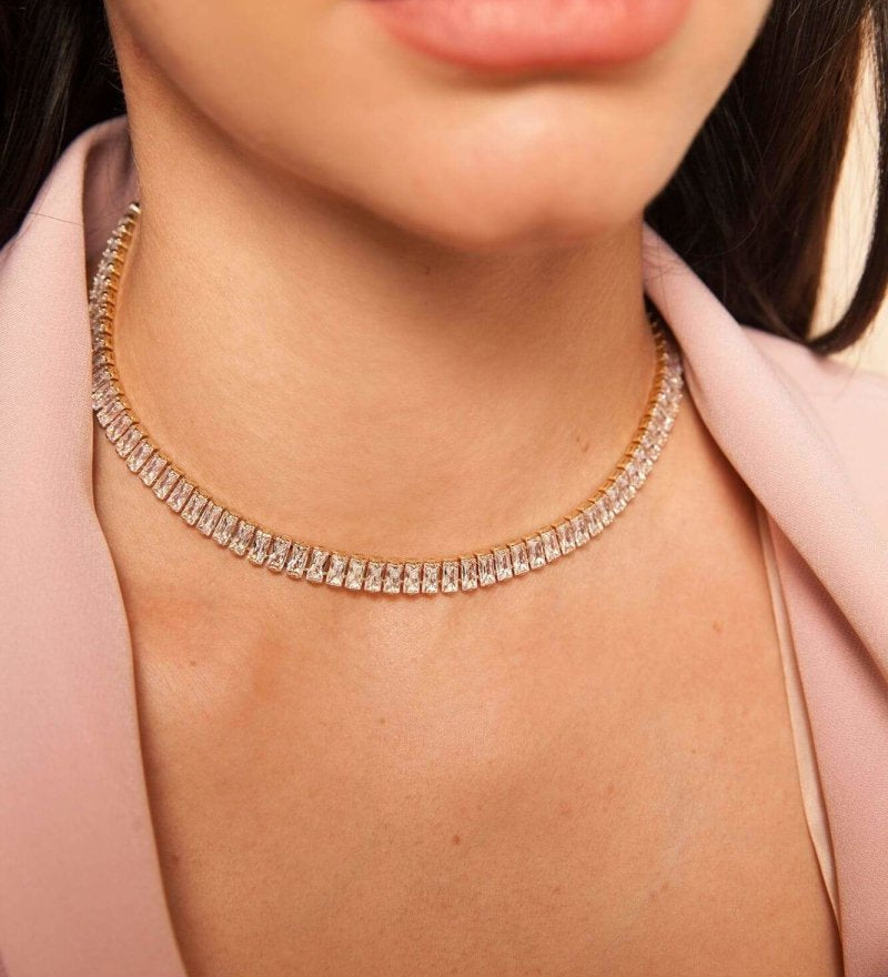 Isabela Kristallkette - 24K vergoldeter Edelstahl mit 7mm transparenten Steinen l Yasèmia Jewellery Yasèmia