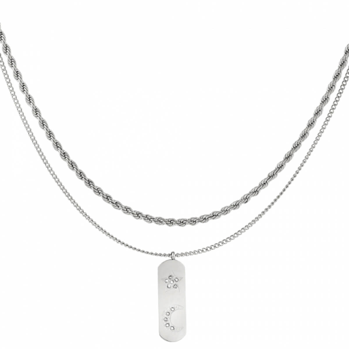 Doppelkette mit Mond - Stern - Anhänger aus 18K vergoldetem Edelstahl und Zirkonen l Yasèmia Jewellery Yasèmia